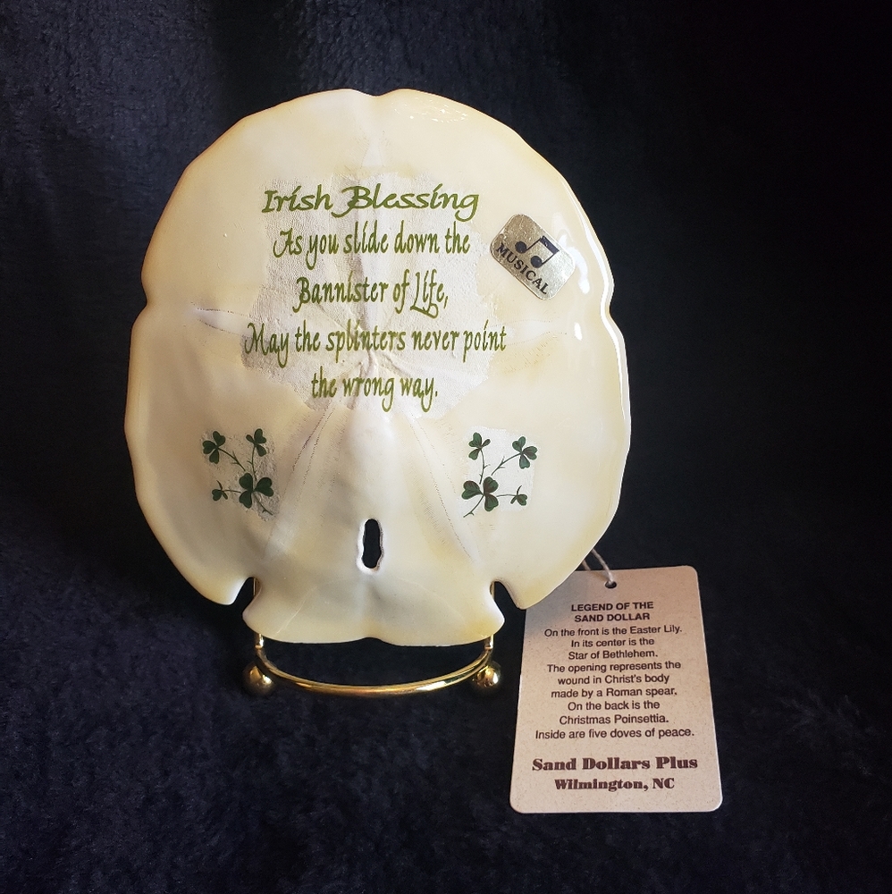 IRISH BLESSING  & MUSIC BOX on a SAND DOLLAR